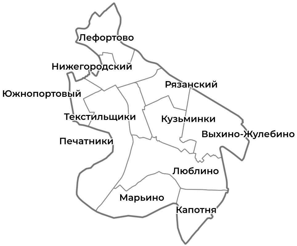 Схема Юго-восточного административного округа г. Москвы